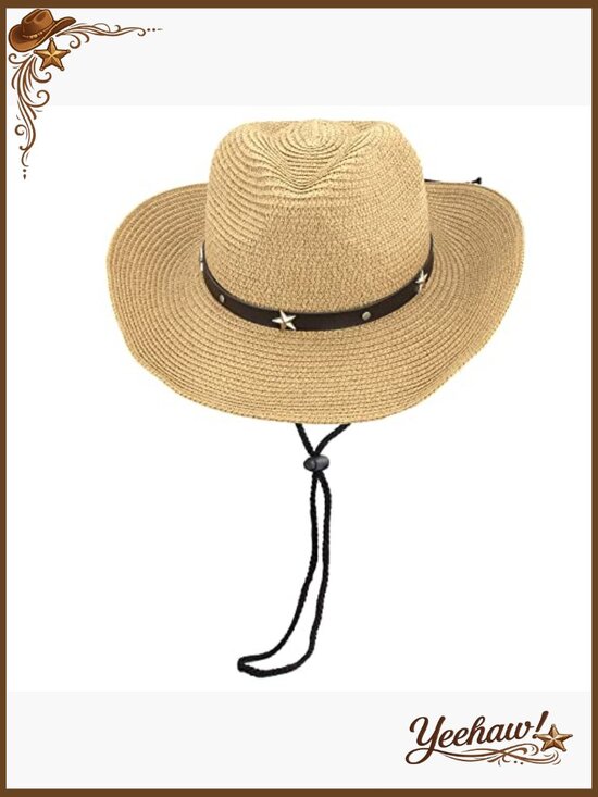 Straw Sun Hat Wide Brim UV Protection Beach Cowboy Style Foldable main image 4
